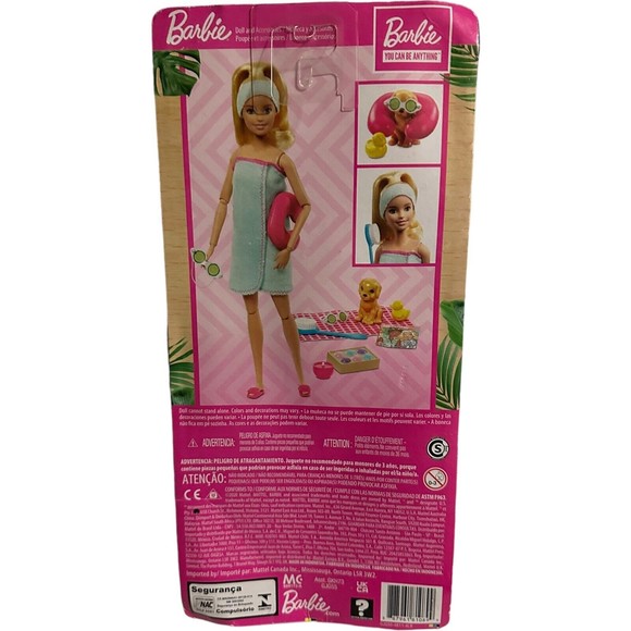 Barbie You Can Be Anything Spa With Puppy Blonde Girl Doll Blue Robe Mattel Toy - Picture 3 of 3